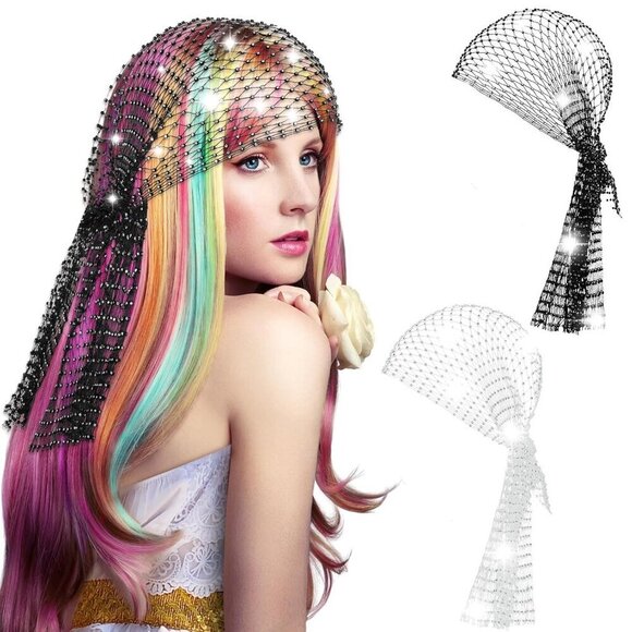 Women\'s Rhinestone Mesh Headbands Set Sparkly Disco Nightclub Headwraps main image 2